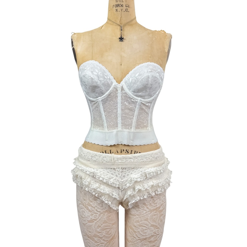 Vintage White Lace Corset Top Bustier Strapless Ethereal Bridal 34C